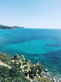 Scenic view of sea against clear sky