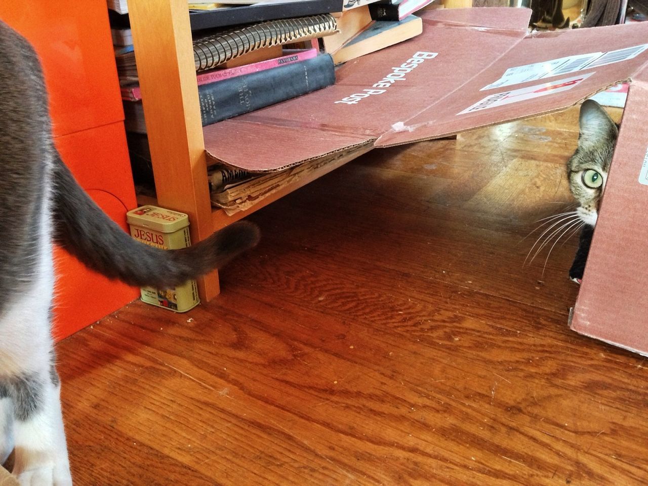 indoors, wood - material, wooden, high angle view, table, hardwood floor, close-up, wood, no people, home interior, part of, flooring, brown, still life, plank, chair, elevated view, door, wooden floor, book