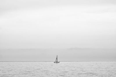 Sailboat sailing on sea against sky