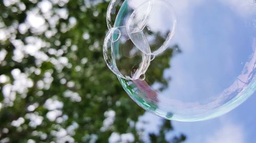 Low angle view of bubbles in mid-air