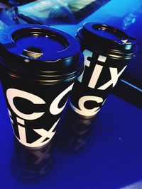 High angle view of drink on table