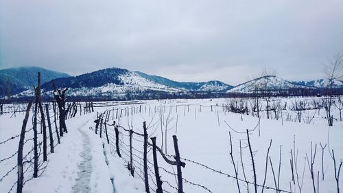 Scenic view of snowcapped mountains against sky