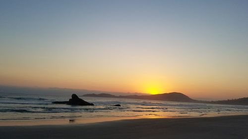 Scenic view of sea against clear sky during sunset