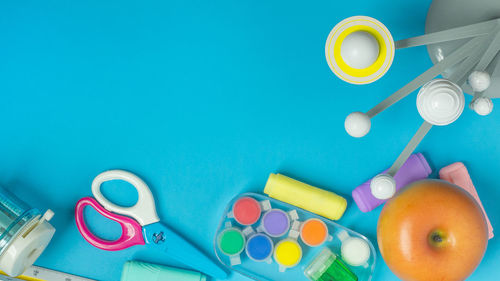 Directly above shot of school supplies on table