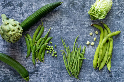 High angle view of vegetables on table