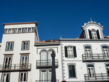 Low angle view of building against clear blue sky