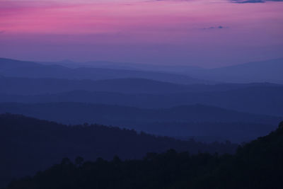 Scenic view of silhouette mountains against sky at sunset