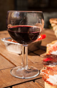 Close-up of wine in glass on table