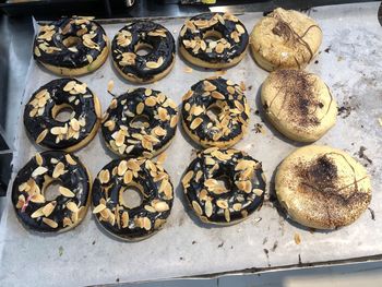 High angle view of cookies on table