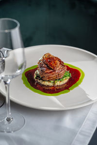 Close-up of food in plate on table