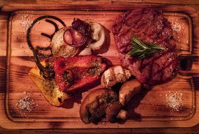 Directly above shot of food served in plate