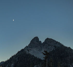 Low angle view of mountain against sky at dusk