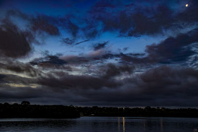 Scenic view of lake against cloudy sky