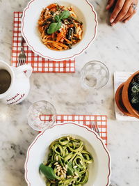 High angle view of food in plate on table