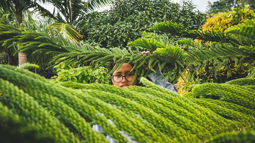 Portrait of woman amidst plants