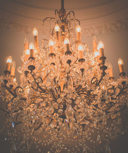 Low angle view of illuminated chandelier