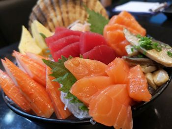 Close-up of fish and vegetables on table