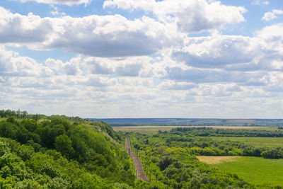 Scenic view of field against cloudy sky