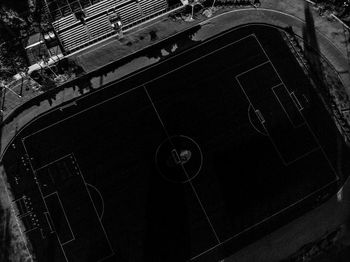 High angle view of basketball hoop at night