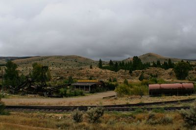 Scenic view of field against cloudy sky