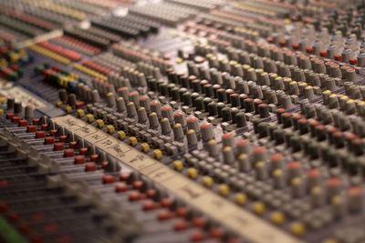 Mixing console in music studio