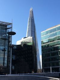 Low angle view of skyscraper against clear sky