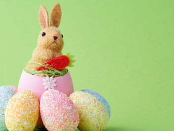 Close-up of stuffed toy against yellow background