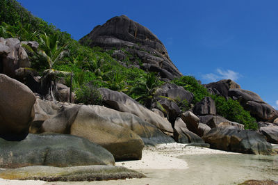 Rocks by sea against sky