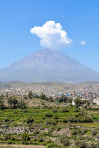 Scenic view of landscape against cloudy sky