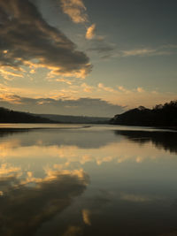 Scenic view of lake against sky during sunset