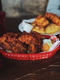 Close-up of food served on table