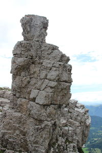 Low angle view of rock formation against sky