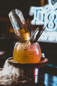 Close-up of drink in glass on table