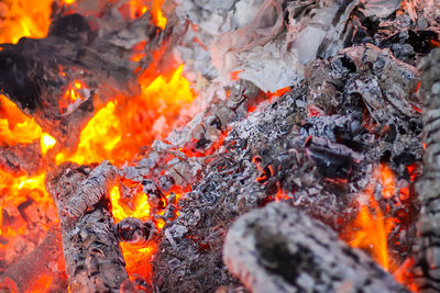 High angle view of bonfire