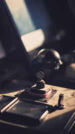 High angle view of vintage machinery