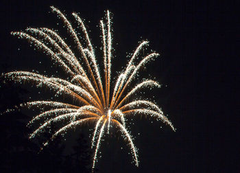 Low angle view of firework display at night