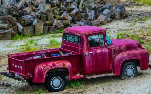 Close-up of red vintage car