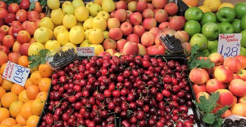 High angle view of fruits for sale at market stall