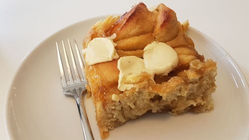High angle view of dessert in plate on table