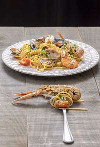 Close-up of food in plate on table