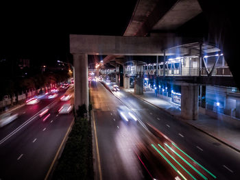 Light trails on road at night