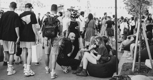 Group of people standing in city