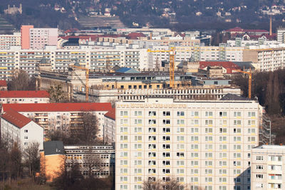 High angle view of buildings in city