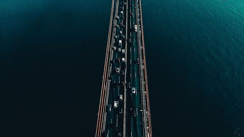 High angle view of ship sailing on sea