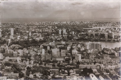 High angle shot of townscape against sky