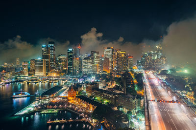 Illuminated city at night