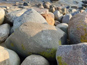 High angle view of stones at beach