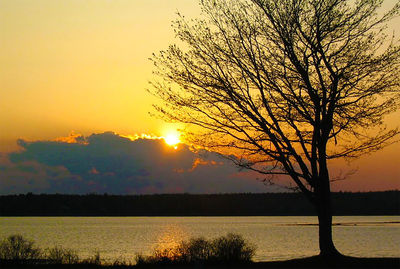 Scenic view of lake against sky during sunset