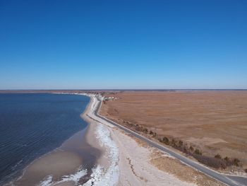 Scenic view of sea against clear blue sky