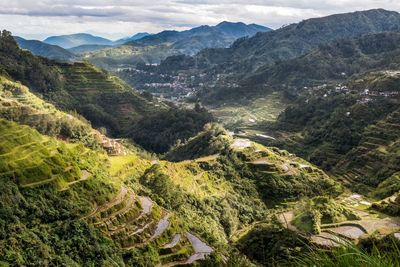 High angle view of mountains against sky